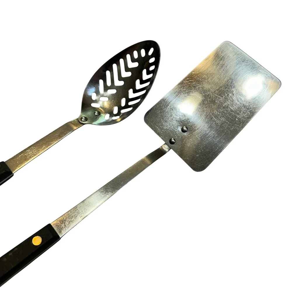 Vintage‎ Flint Ekco Stainless Vanadium Slotted Spoon and Spatula Set USA Black